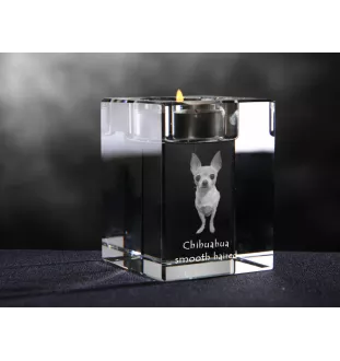 Chihuahua à poil long - Bougeoir avec photo de chien, porte bougie en cristal, cadeau personnalisé par la marque Art-Dog