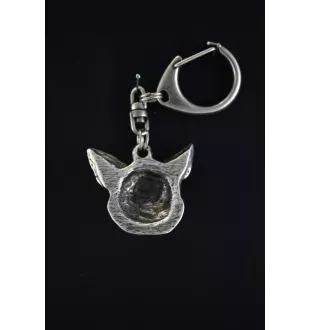 Chihuahua à poil court - Porte-clés argenté avec un chien dans une boîte cadeau, décoration de sac à main, pendentif de sac à dos par la marque Art-Dog