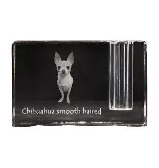 Chihuahua długowłosy penholder kryształowy z psem Art-Dog