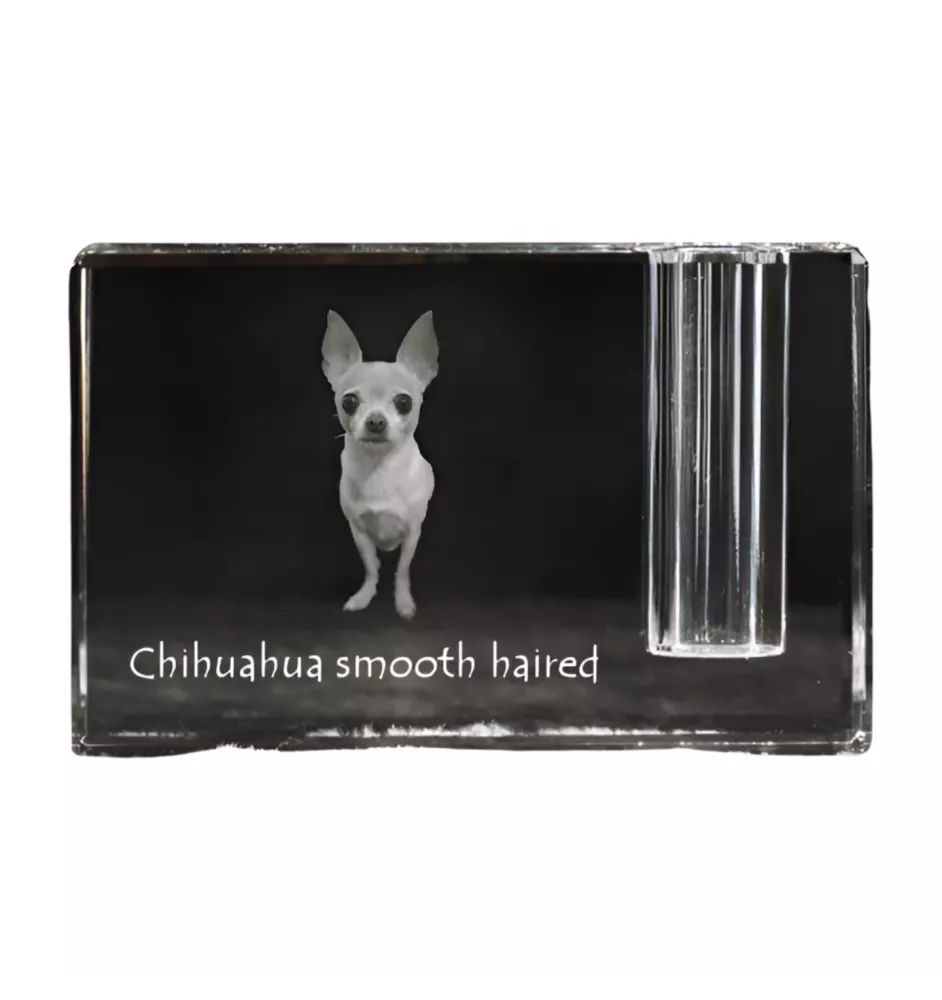 Chihuahua à poil long - Porte-stylos, organiseur en cristal avec photo de chien, décoration de bureau unique par la marque Art-Dog