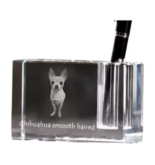 Chihuahua long-haired - Pen stand, crystal organiser with dog photo, unique desk decoration by Art-Dog brand