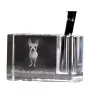 Chihuahua long-haired - Pen stand, crystal organiser with dog photo, unique desk decoration by Art-Dog brand