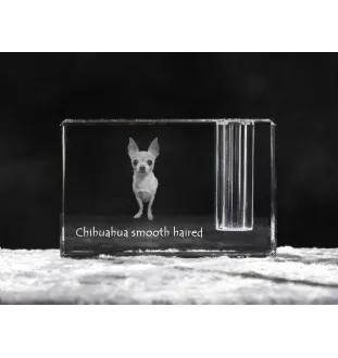 Chihuahua à poil long - Porte-stylos, organiseur en cristal avec photo de chien, décoration de bureau unique par la marque Art-Dog