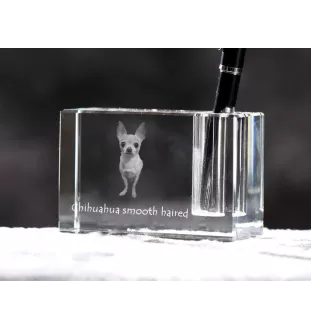 Chihuahua long-haired - Pen stand, crystal organiser with dog photo, unique desk decoration by Art-Dog brand