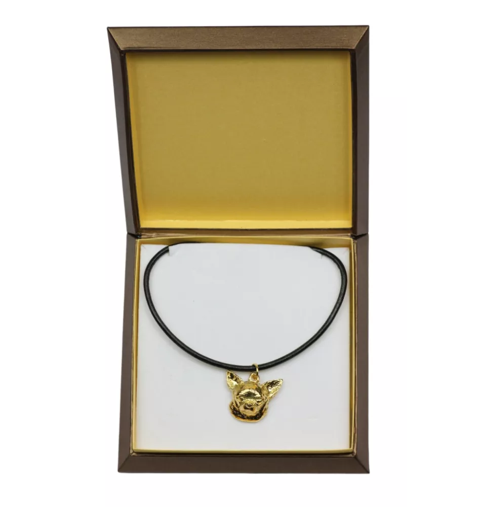 Chihuahua à poil court - Collier de chien dans une boîte cadeau, pendentif plaqué or pour les fans de chiens, bijoux remarquables par Art-Dog
