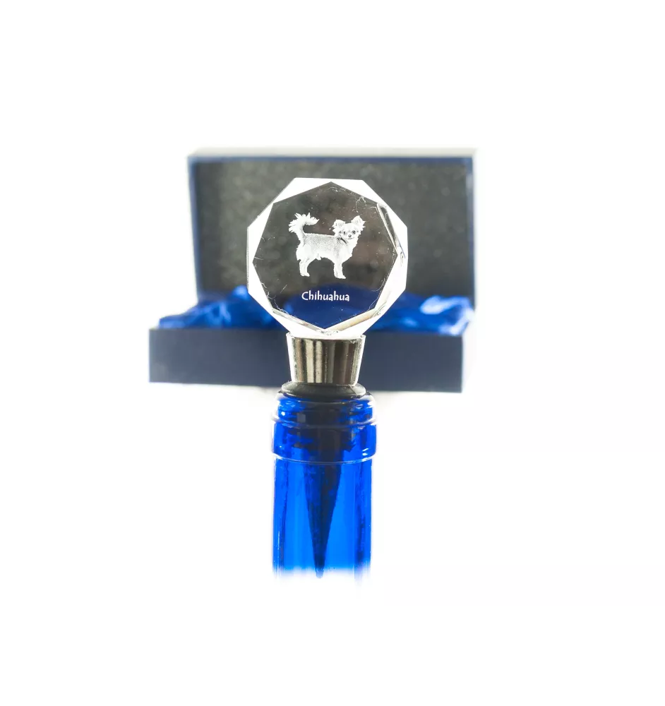 Chihuahua long-haired - Bottle stopper, crystal wine stopper with photo, personalised gift for bartender by Art-Dog brand