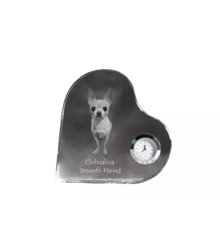 Chihuahua à poil long - horloge en cristal avec une photo de chien, horloge de table en forme de cœur, horloge debout personnalisée de la marque Art-Dog