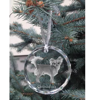 Chihuahua Kurzhaar - Kristallkugel mit Foto, Hundebild im Kristall, personalisierter Christbaumschmuck von Art-Dog.