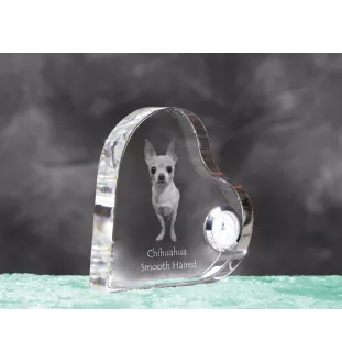Chihuahua à poil long - horloge en cristal avec une photo de chien, horloge de table en forme de cœur, horloge debout personnalisée de la marque Art-Dog