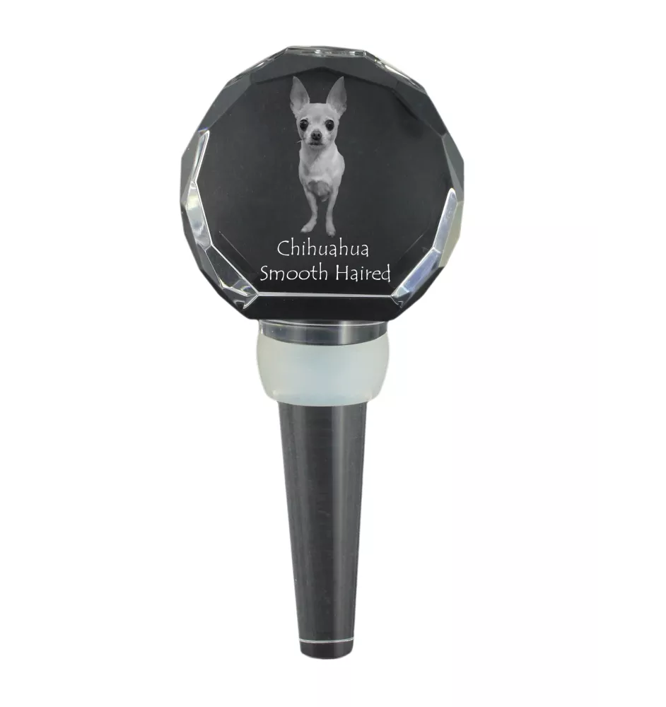 Chihuahua long-haired - Crystal bottle stopper, unique wine stopper with photo, personalised gift for sommelier by Art-Dog brand