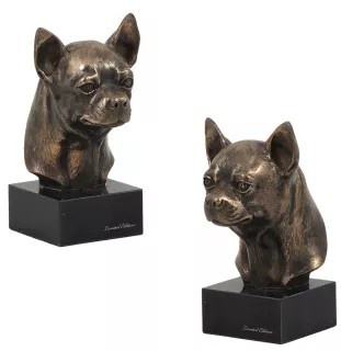 Chihuahua Kurzhaar I - Hundestatue, Büste auf Steinsockel, Skulptur, Trophäe für Hundeausstellung der Marke Art-Dog