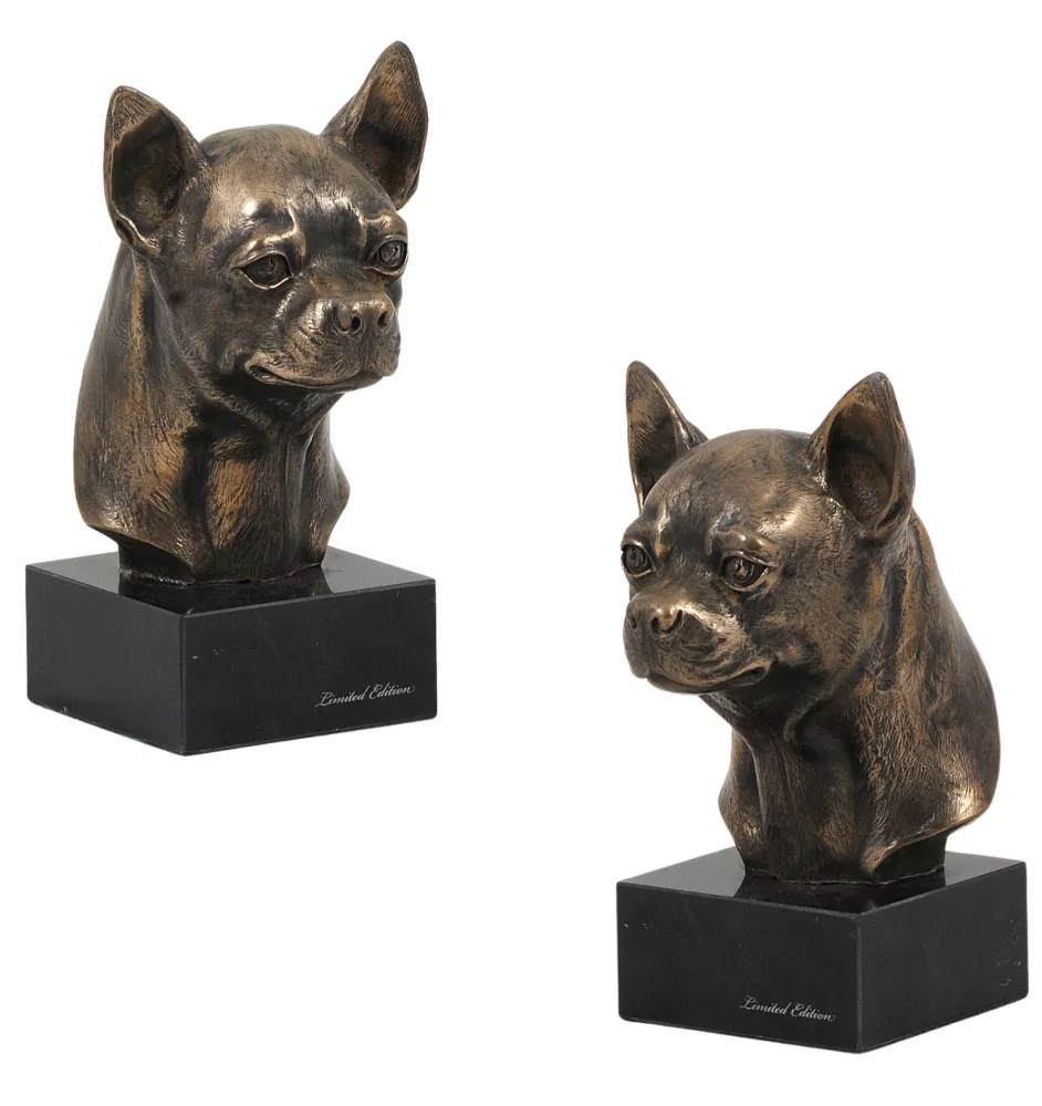 Chihuahua short-haired, Chihuahua smooth I - Dog statue, bust on stone base, sculpture, trophy for dog show by Art-Dog brand