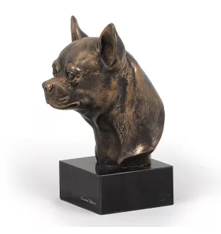 Chihuahua Kurzhaar I - Hundestatue, Büste auf Steinsockel, Skulptur, Trophäe für Hundeausstellung der Marke Art-Dog
