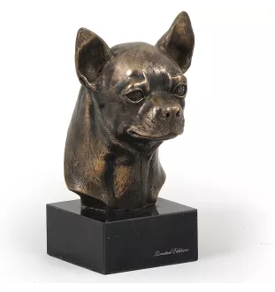 Chihuahua Kurzhaar I - Hundestatue, Büste auf Steinsockel, Skulptur, Trophäe für Hundeausstellung der Marke Art-Dog