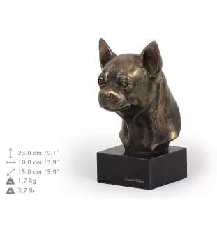 Chihuahua à poil court I - Statue de chien, buste sur socle en pierre, sculpture, trophée pour exposition canine par la marque Art-Dog