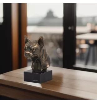 Chihuahua Kurzhaar I - Hundestatue, Büste auf Steinsockel, Skulptur, Trophäe für Hundeausstellung der Marke Art-Dog
