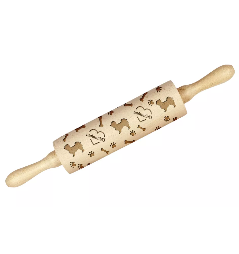 Chihuahua Langhaar - Nudelholz mit Hund, Verzieren von Keksen mit einem Nudelholz in Mustern, Geschenk für den Keramiker der Marke Art-Dog