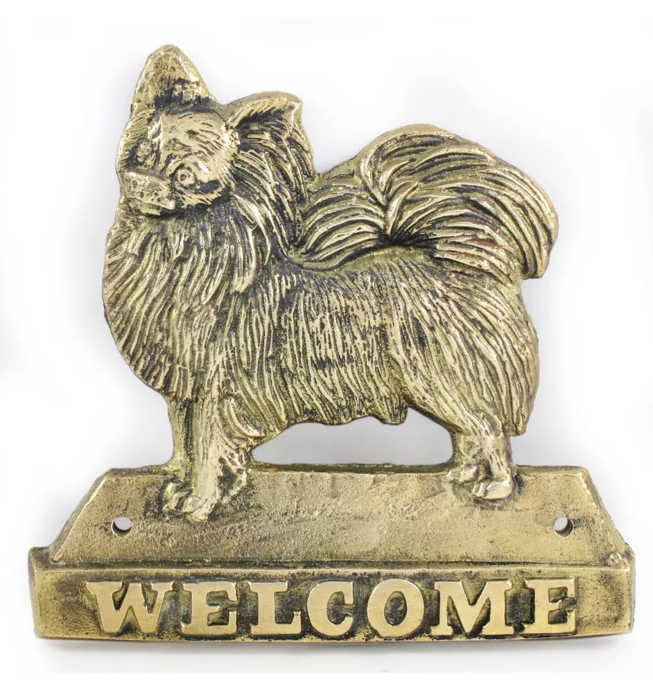 Chihuahua Langhaar - Türschild mit Hund, messingfarbenes Willkommensschild, einzigartiges Schild mit der Aufschrift Welcome von der Marke Art-Dog