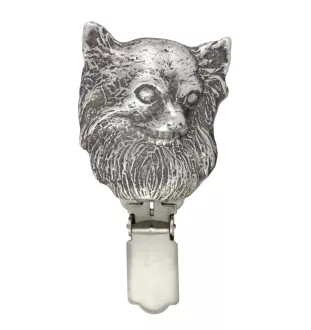 Chihuahua long-haired - brooch with a clip, holder for a start number, silver-plated dog show pin from the Art-Dog brand