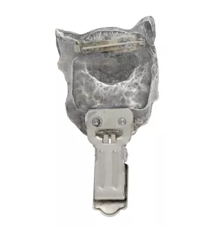 Chihuahua Langhaar - Brosche mit Clip, Startnummernhalter, versilberte Anstecknadel für Hundeausstellungen der Marke Art-Dog