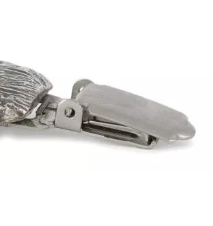 Chihuahua long-haired - brooch with a clip, holder for a start number, silver-plated dog show pin from the Art-Dog brand