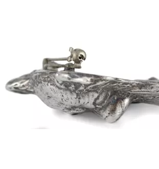 Chihuahua Langhaar - Brosche mit Clip, Startnummernhalter, versilberte Anstecknadel für Hundeausstellungen der Marke Art-Dog