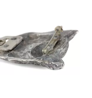 Chihuahua long-haired - brooch with a clip, holder for a start number, silver-plated dog show pin from the Art-Dog brand