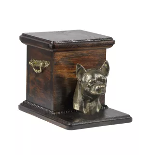 Chihuahua short-haired, Chihuahua smooth I - urn for dog ashes with a statuette, elegant urn for a dog, unique urn with a bust of a dog by Art-Dog brand