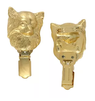 Chihuahua à poil long I - broche avec pince, support doré pour numéro de départ, élégante épingle pour exposition de chiens de la marque Art-Dog