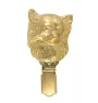 Chihuahua long-haired I - brooch with a clip, gold-plated holder for a race number, elegant dog show pin from Art-Dog brand