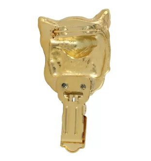 Chihuahua long-haired I - brooch with a clip, gold-plated holder for a race number, elegant dog show pin from Art-Dog brand