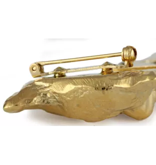 Chihuahua long-haired I - brooch with a clip, gold-plated holder for a race number, elegant dog show pin from Art-Dog brand