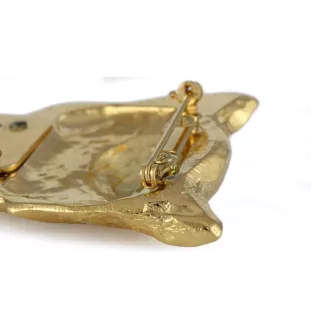 Chihuahua à poil long I - broche avec pince, support doré pour numéro de départ, élégante épingle pour exposition de chiens de la marque Art-Dog