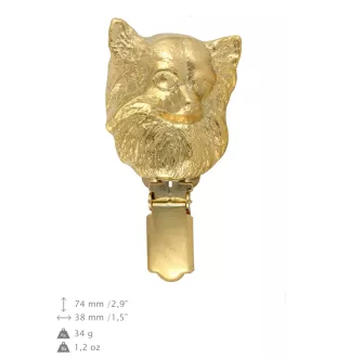Chihuahua Langhaar I - Brosche mit Clip, vergoldeter Startnummernhalter, Geschenk für Hundeausstellung der Marke Art-Dog