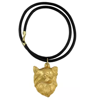 Chihuahua long-haired - keychain and necklace with a dog in a box, high-quality gold-plated product, Art-Dog brand