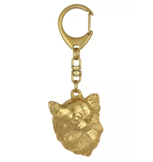 Chihuahua Langhaar - Schlüsselanhänger und Halskette mit Hund in einer Box, vergoldetes Produkt von hoher Qualität, Marke Art-Dog