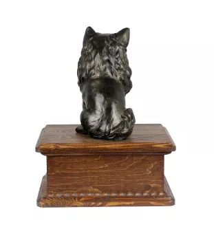 Chihuahua short-haired, Chihuahua smooth - urn for dog ashes with a statuette, personalized wooden urn, small urn for dog ashes by Art-Dog brand