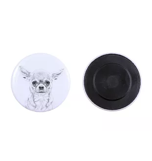 Chihuahua à poil long - aimant avec un œil de chien, exceptionnellement léger, aimant puissant, produit fabriqué à la main par la marque Art-Dog