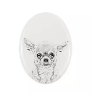 Chihuahua short-haired, Chihuahua smooth - commemorative plaque with a photo of a dog, tombstone with a print, personalized oval plaque from the Art-Dog brand