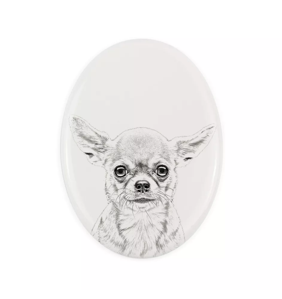 Chihuahua short-haired, Chihuahua smooth - commemorative plaque with a photo of a dog, tombstone with a print, personalized oval plaque from the Art-Dog brand