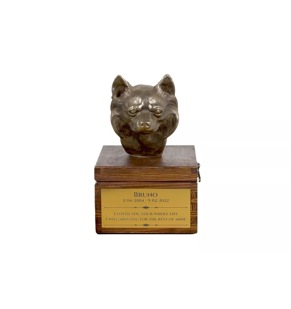Chihuahua long-haired - urn for dog ashes with a statuette, small urn for a dog, personalized urn with a bust of a dog by Art-Dog brand