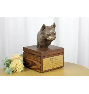 Chihuahua long-haired - urn for dog ashes with a statuette, small urn for a dog, personalized urn with a bust of a dog by Art-Dog brand