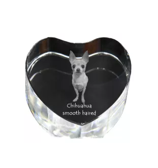 Chihuahua long-haired - a photo of a dog in crystal, crystal heart, unique photo frame from the Art-Dog brand
