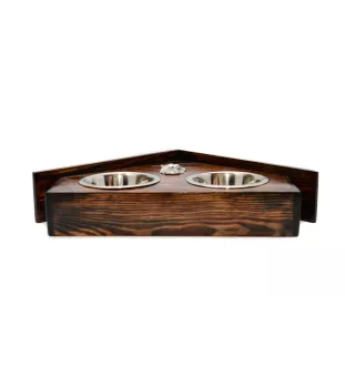 Chihuahua à poil long - support en bois avec des bols pour chien, bols pour chien décoratifs, cadeau pour l'adoption d'un chien de la marque Art-Dog