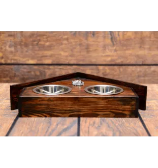 Chihuahua à poil long - support en bois avec des bols pour chien, bols pour chien décoratifs, cadeau pour l'adoption d'un chien de la marque Art-Dog