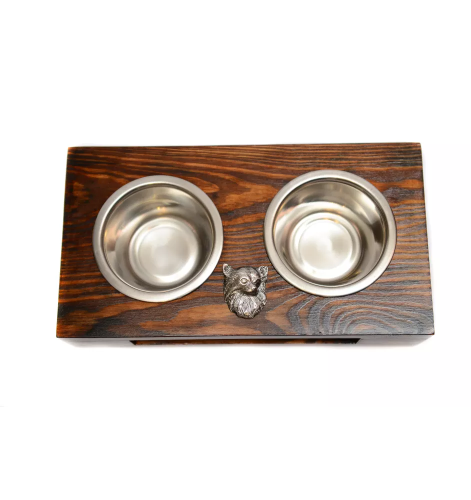 Chihuahua Langhaar - Holzständer mit Näpfen für Hunde, Edelstahlnäpfe, Geschenk zur Adoption eines Hundes von der Marke Art-Dog
