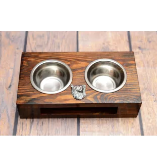 Chihuahua long-haired - wooden stand with bowls for a dog, steel dog bowls, a gift for adopting a dog from the Art-Dog brand