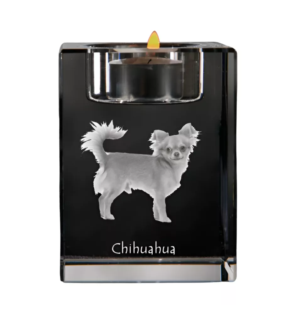 Chihuahua à poil court - Bougeoir avec photo de chien, porte bougie en cristal, cadeau personnalisé par la marque Art-Dog
