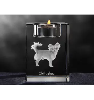 Chihuahua Kurzhaar - Kerzenhalter mit Hundefoto, Teelichthalter aus Kristall, personalisiertes Geschenk der Marke Art-Dog