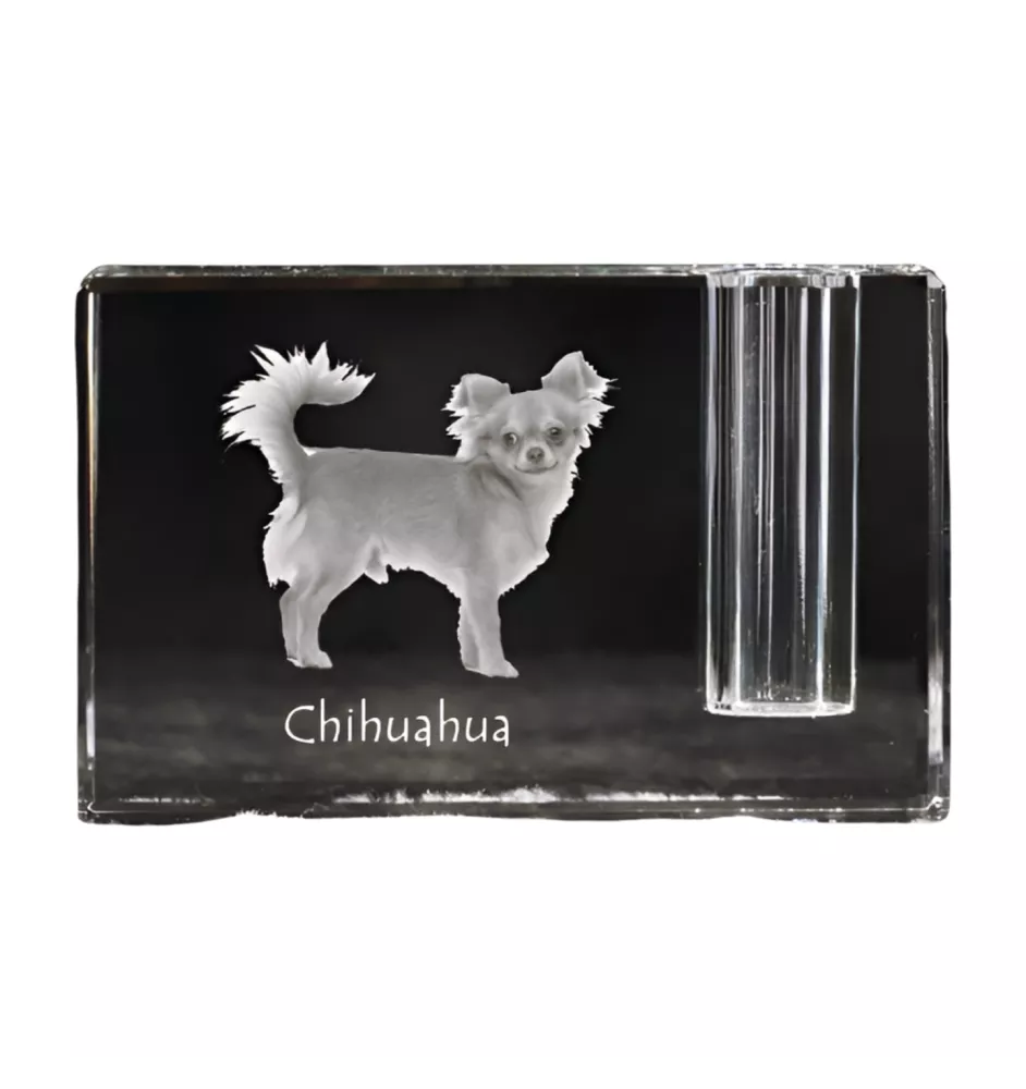 Chihuahua Kurzhaar - Stifthalter, Kristallorganizer mit Hundefoto, einzigartige Schreibtischdekoration der Marke Art-Dog